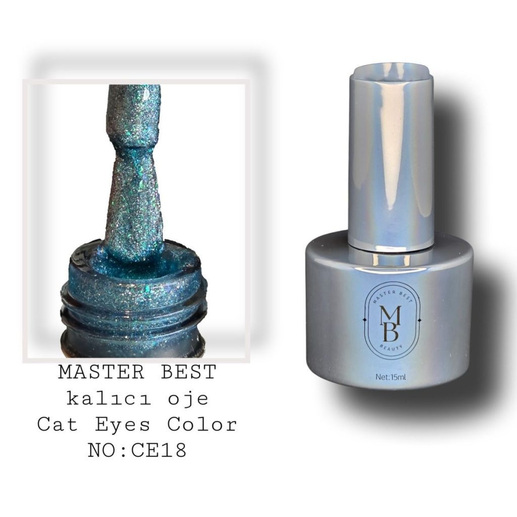 Masterbest canlı teal-turkuaz simli kedi gözü kalıcı oje CE18 15ml