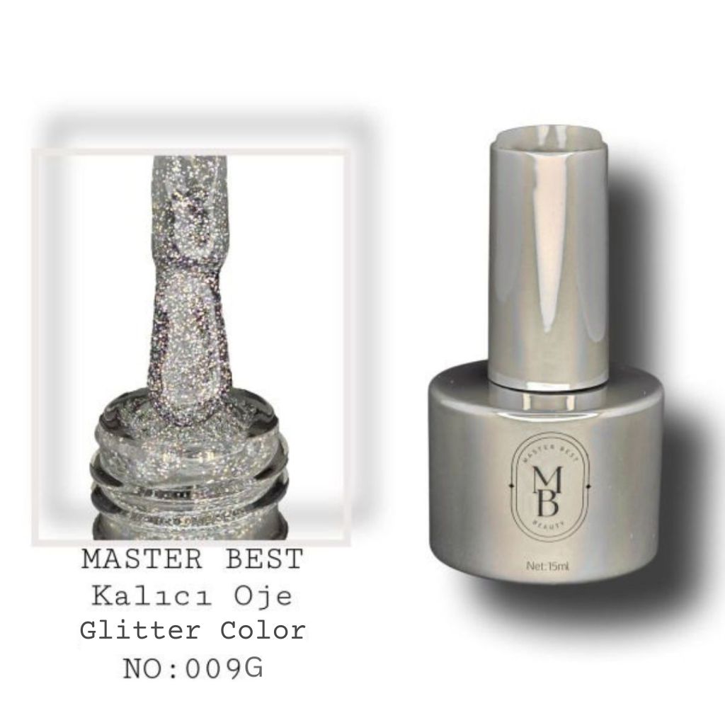 Masterbest kalıcı oje 15ml 009G holografik gümüş simli şişe