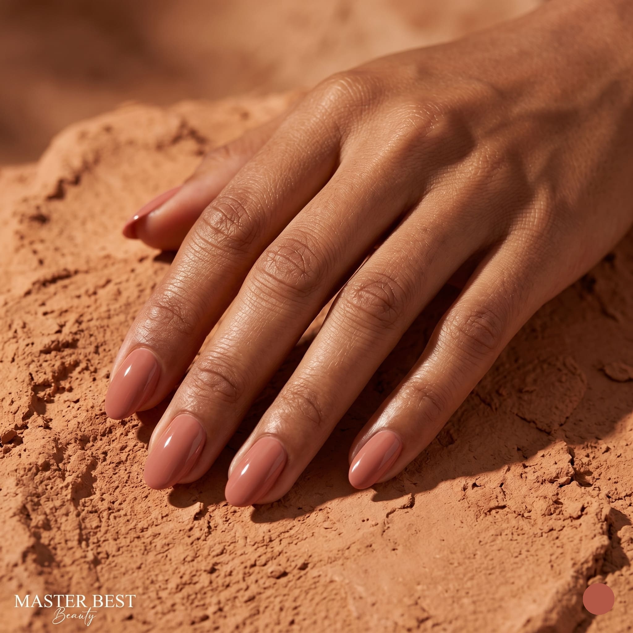 Terracotta pembe kalıcı oje uygulanmış bakımlı eller, No.033