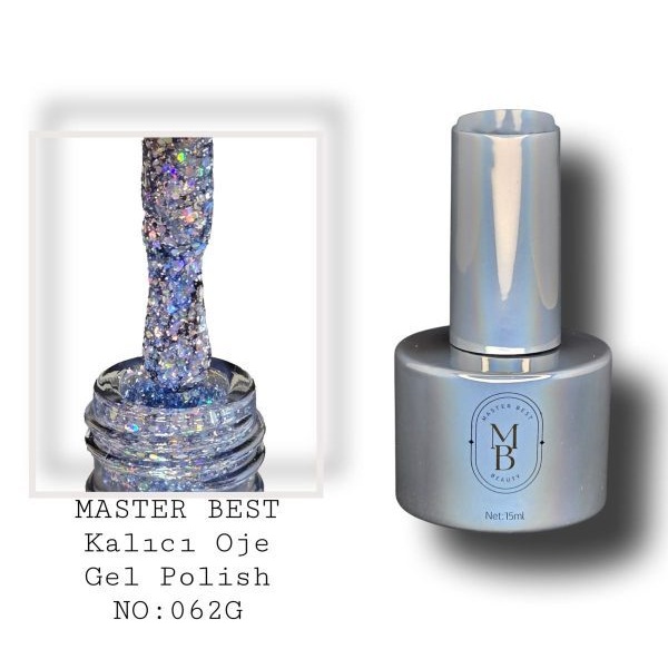 Masterbest kalıcı oje 15ml 062G mavi holografik simli şişe