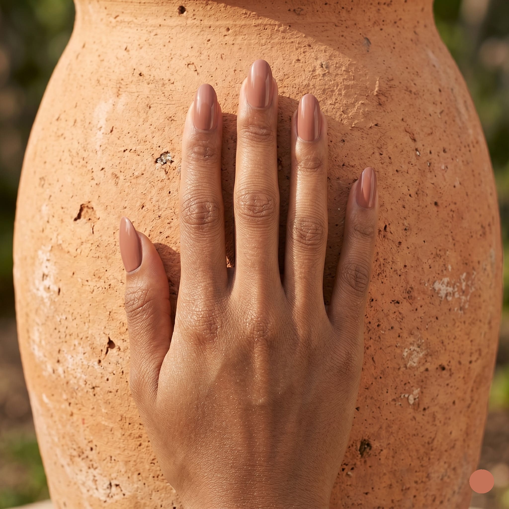 Terracotta nude kalıcı oje uygulanmış bakımlı eller, No.072