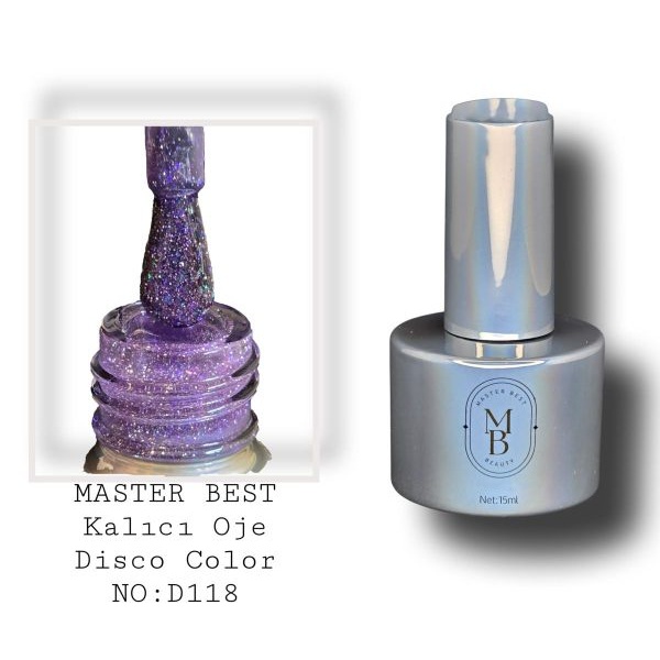 Masterbest disco kalıcı oje 15ml 118D lavanta mor mavi holografik