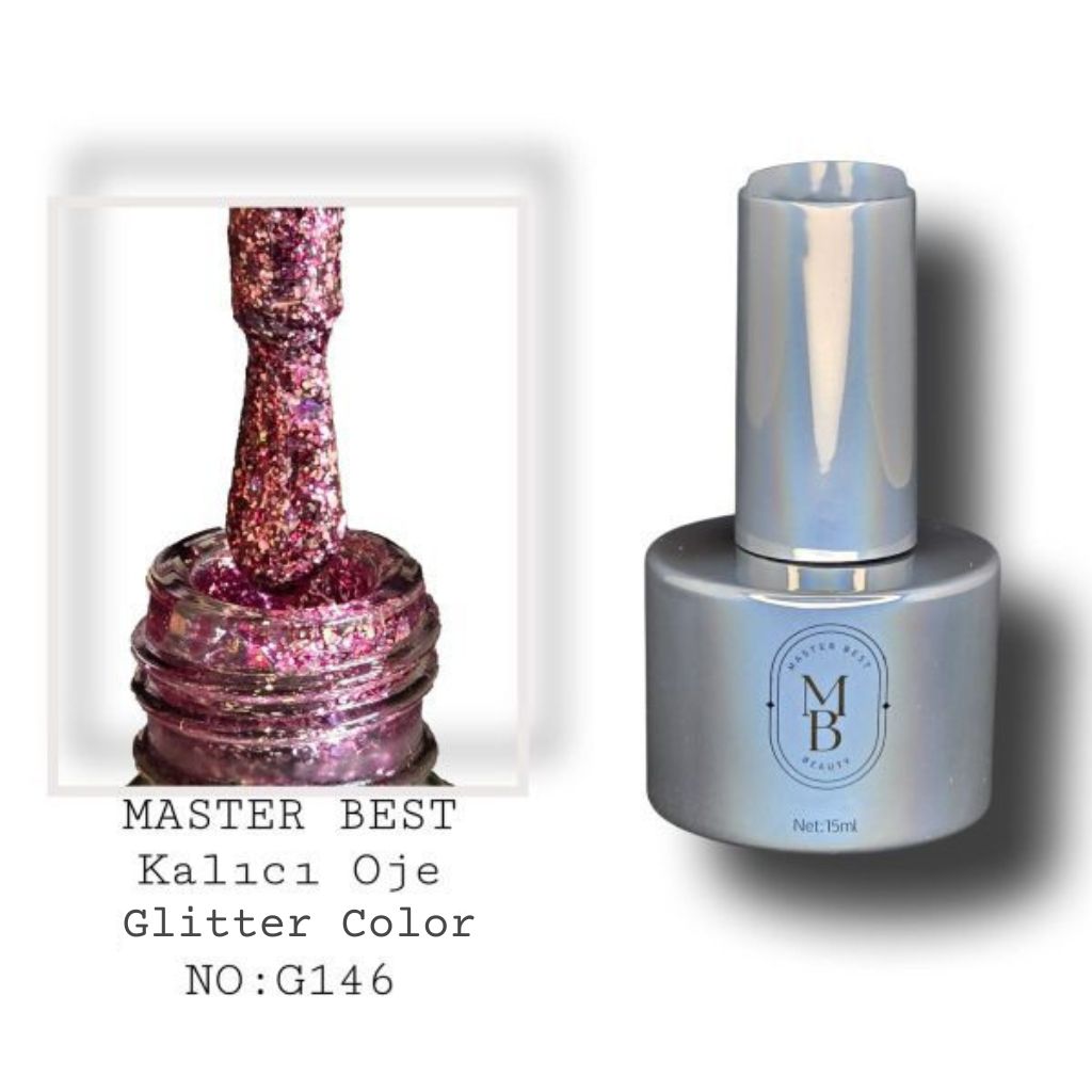 Masterbest kalıcı oje 15ml 146G mor pembe simli şişe