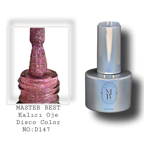 Masterbest disco kalıcı oje 15ml 147D orkide mor pembe gümüş