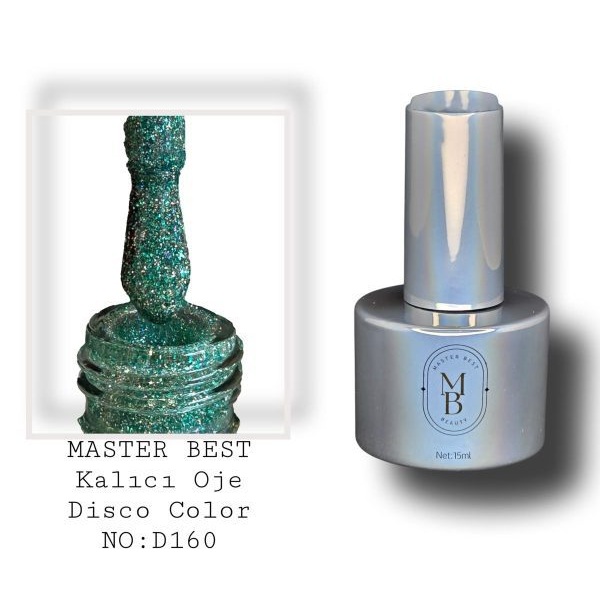 Masterbest disco kalıcı oje 15ml 160D orta teal aqua gümüş