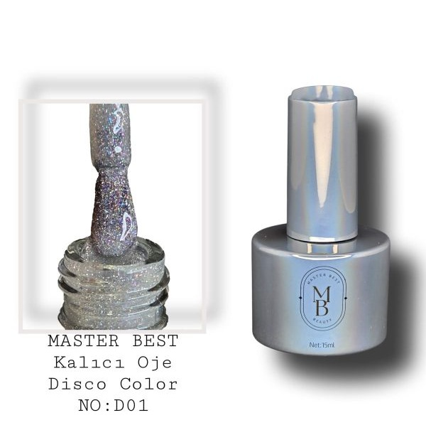 Masterbest disco kalıcı oje 15ml DD01 şeffaf holografik gümüş gökkuşağı