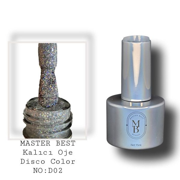 Masterbest disco kalıcı oje 15ml DD02 açık gri holografik gümüş