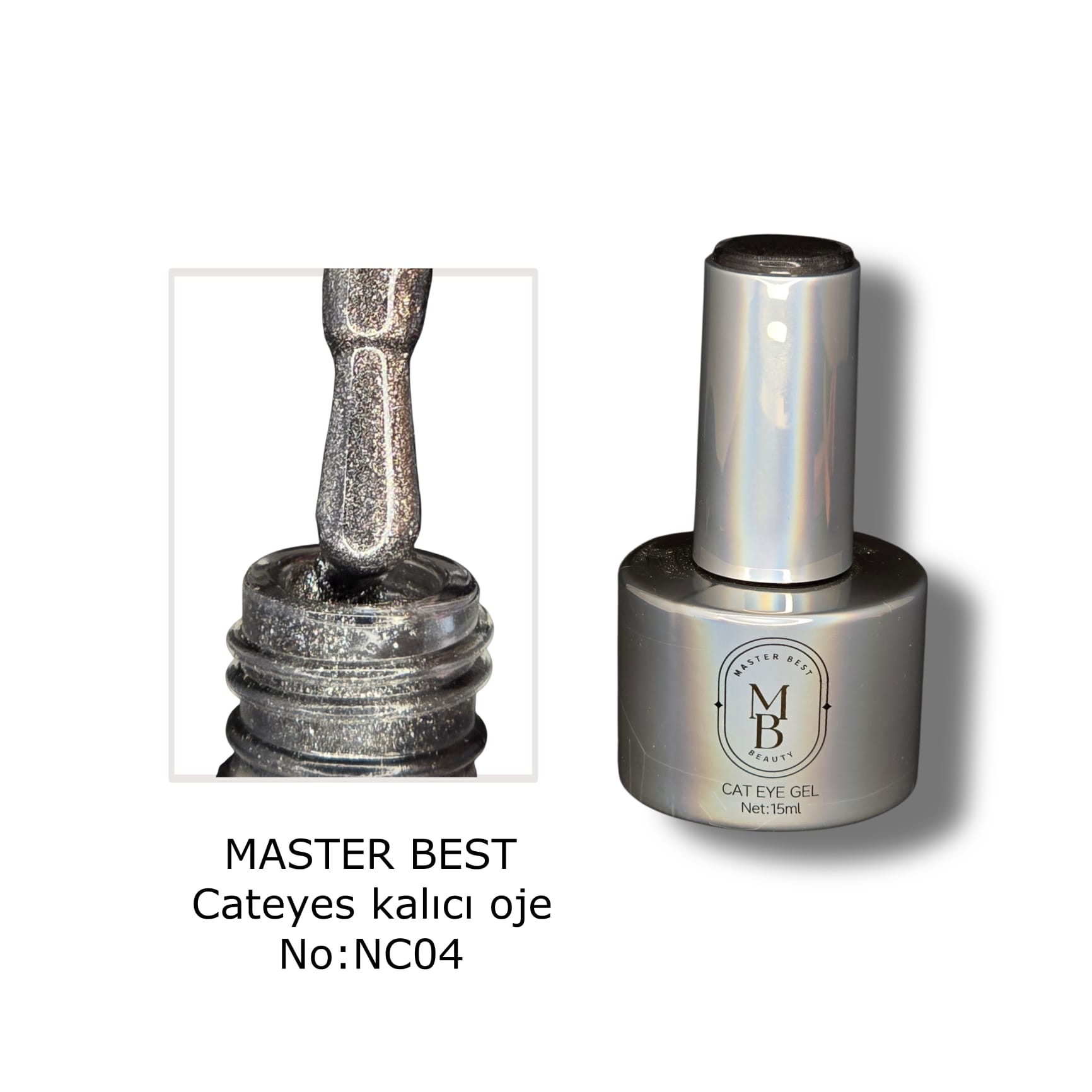 Masterbest siyah mikro boncuklu kedi gözü kalıcı oje NC04 15ml