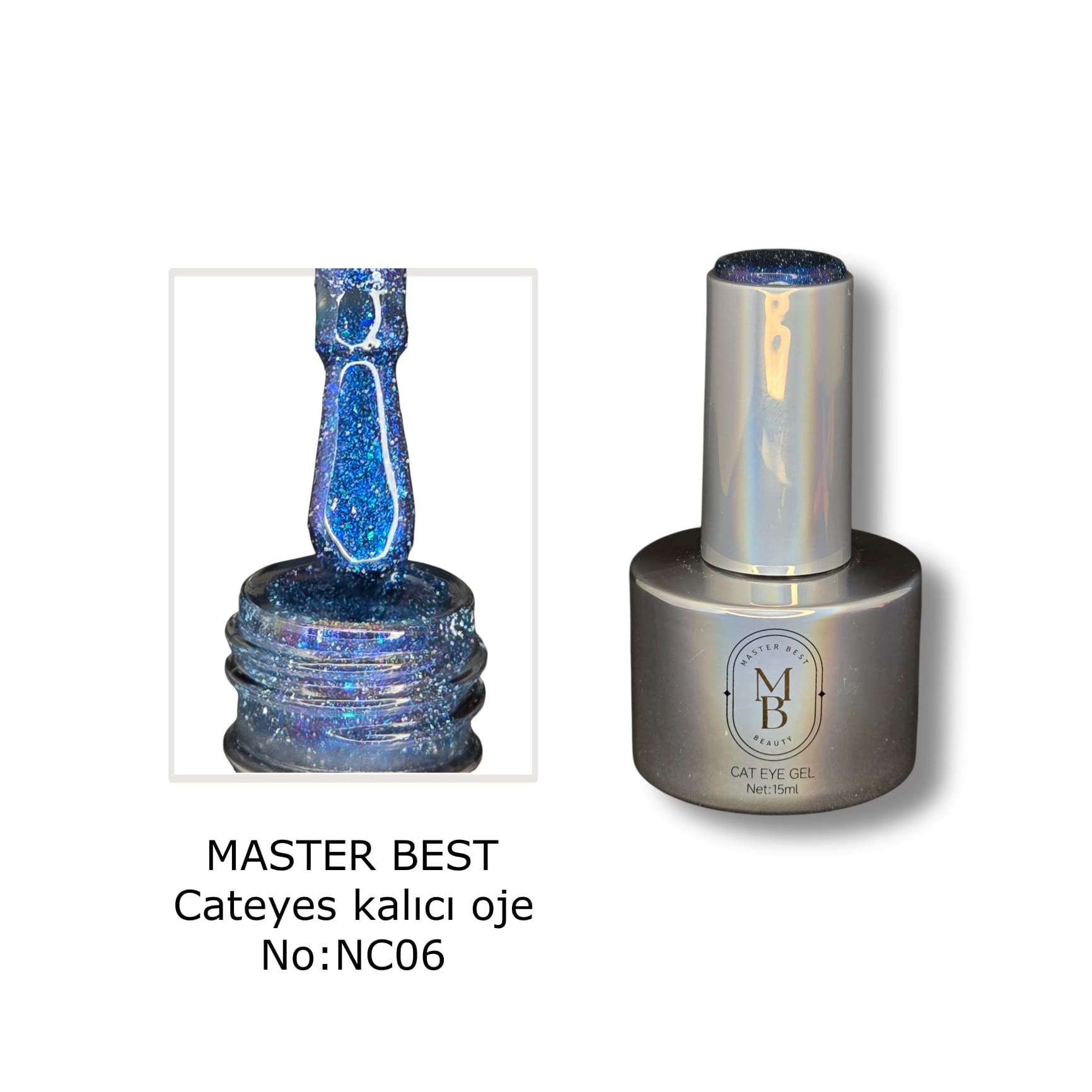 Masterbest koyu teal-mavi simli kedi gözü kalıcı oje NC06 15ml