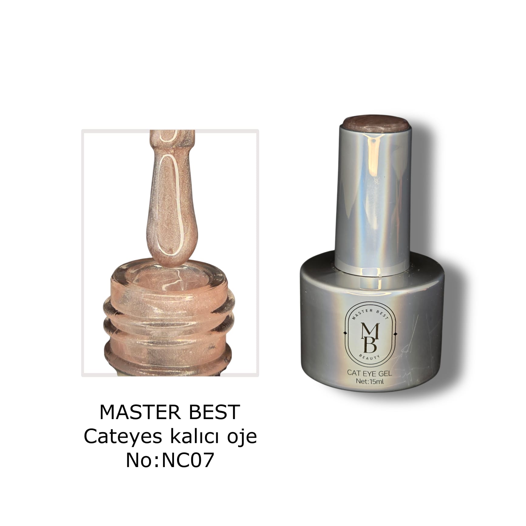Masterbest şeffaf toz pembe-bej kedi gözü kalıcı oje NC07 15ml