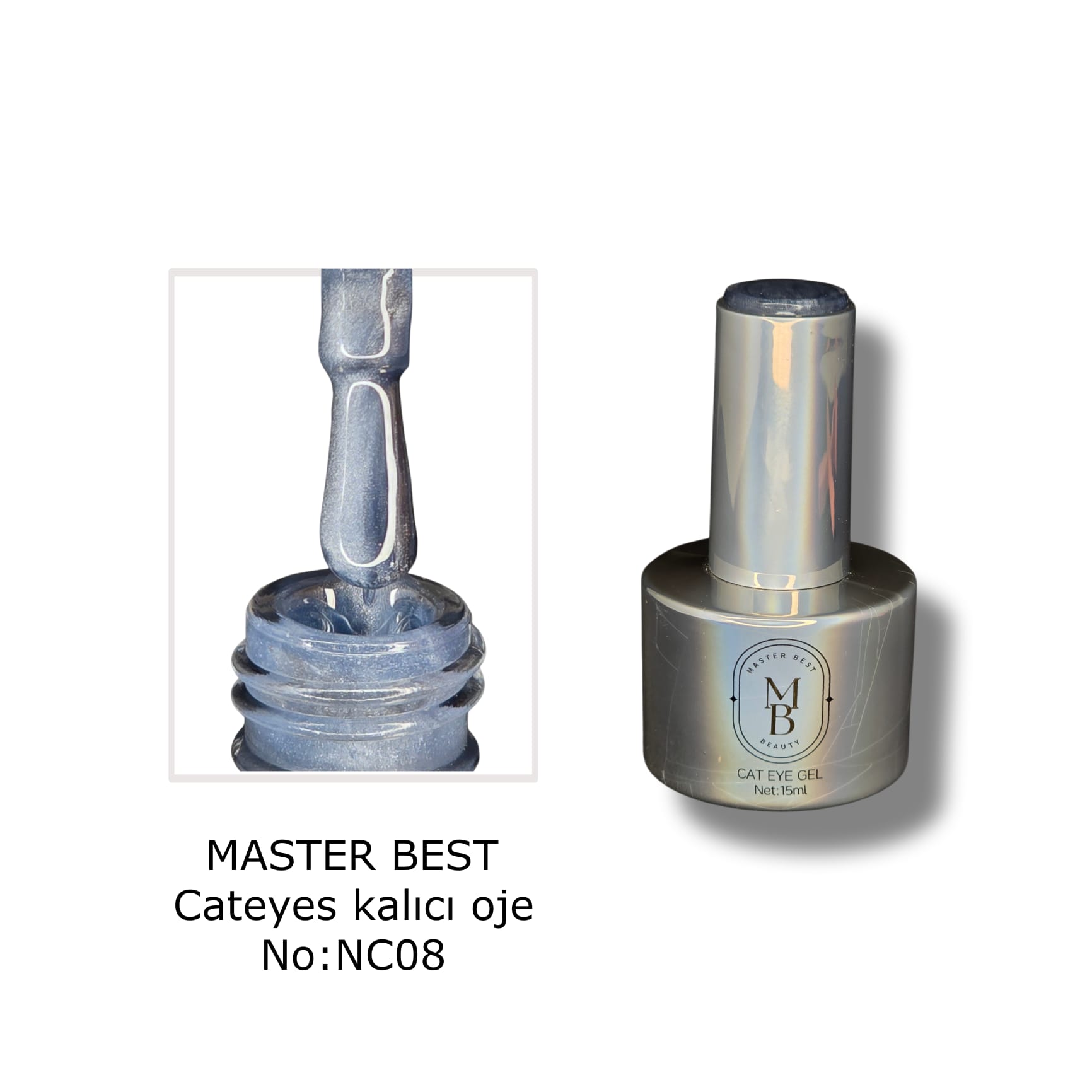 Masterbest şeffaf çelik mavi kedi gözü kalıcı oje NC08 15ml