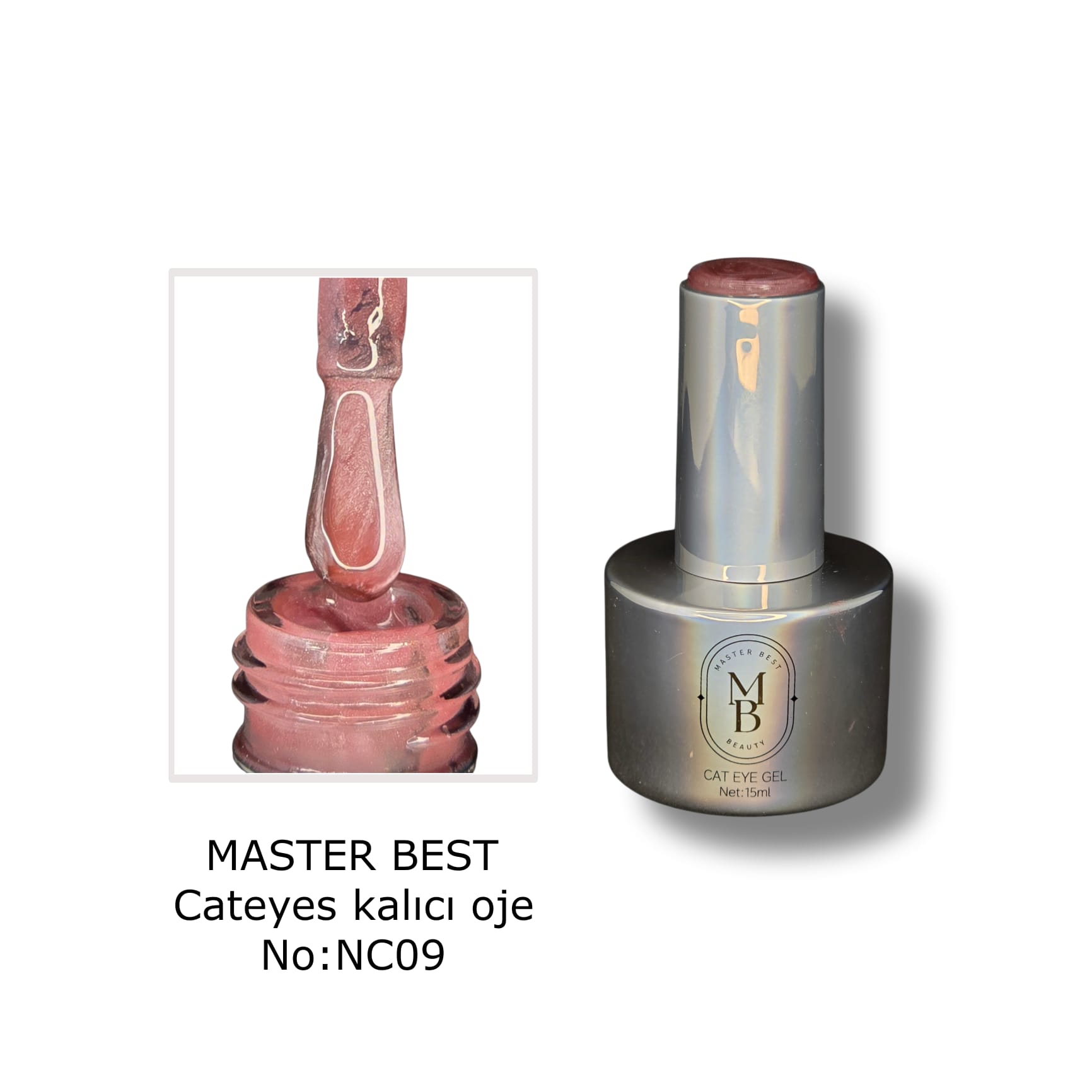 Masterbest yarı şeffaf gül-berry kedi gözü kalıcı oje NC09 15ml