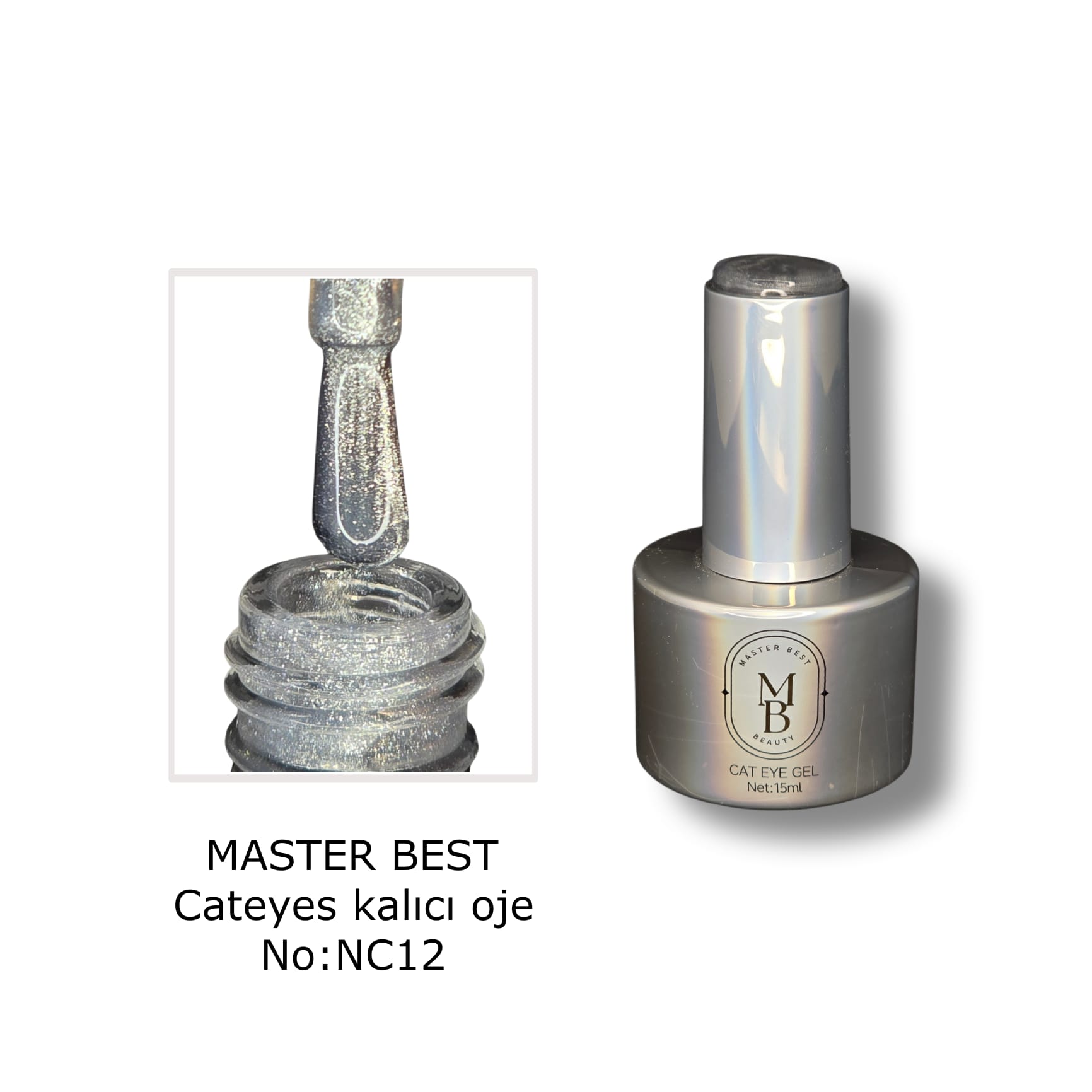 Masterbest şeffaf buz yeşil-gri kedi gözü kalıcı oje NC12 15ml