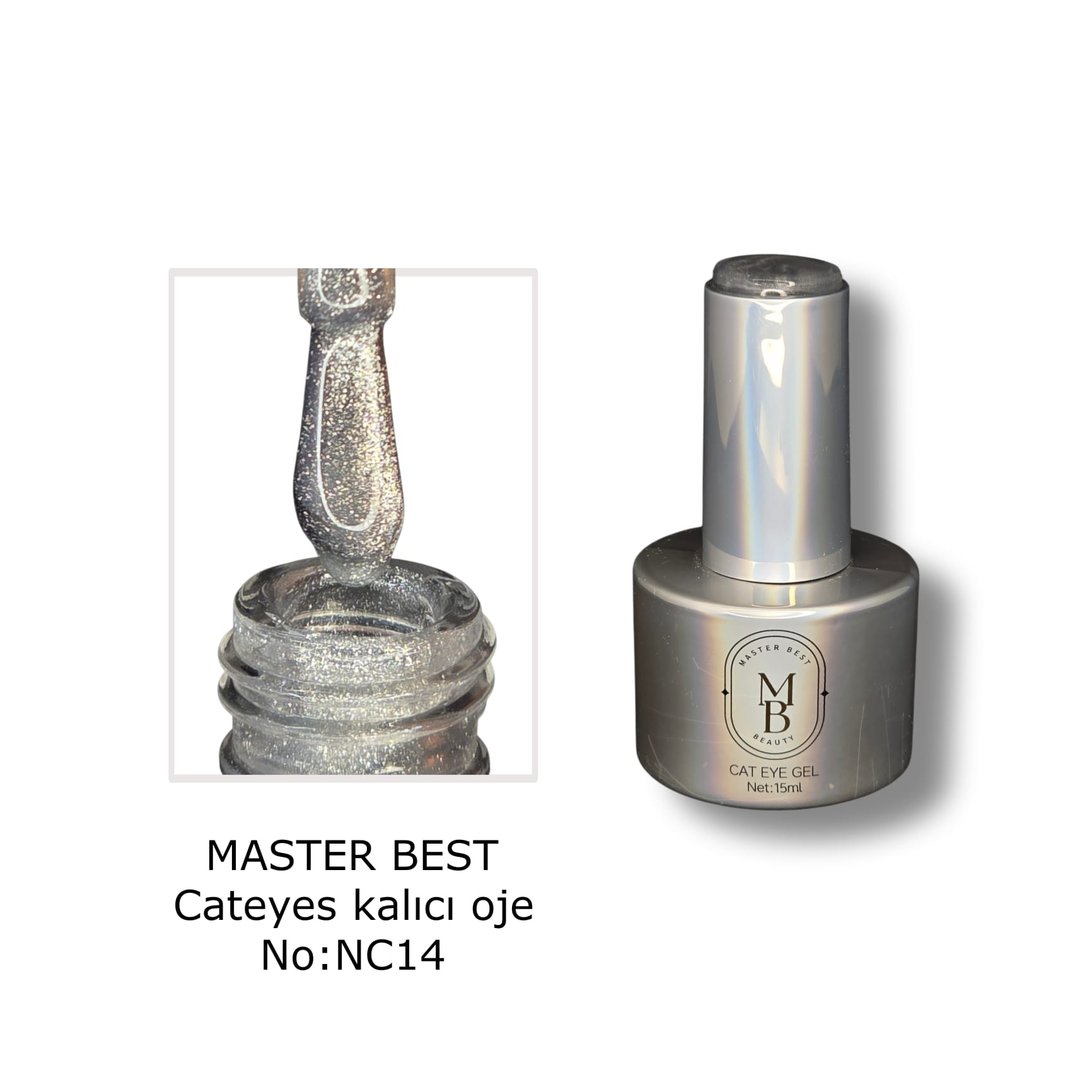 Masterbest şeffaf saf gümüş kedi gözü kalıcı oje NC14 15ml